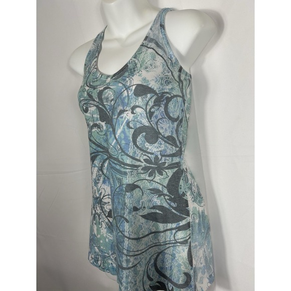 Womens Y2K Blue Floral Halter Lace Fitted Tank Size M Fairy Grunge Preppy Layer - Picture 2 of 9